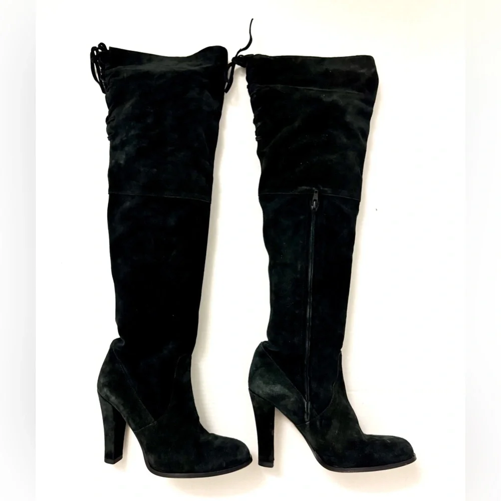 Womens Black Real Suede Knee High Heel Boots - Size 7.5 / 38.5 - Picture 7 of 11
